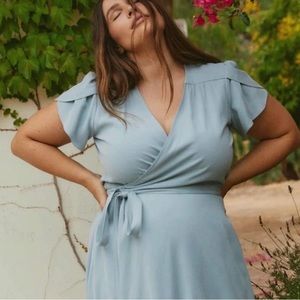 Christy Dawn The Autumn in Washed Blue Hi Low Wrap Dress